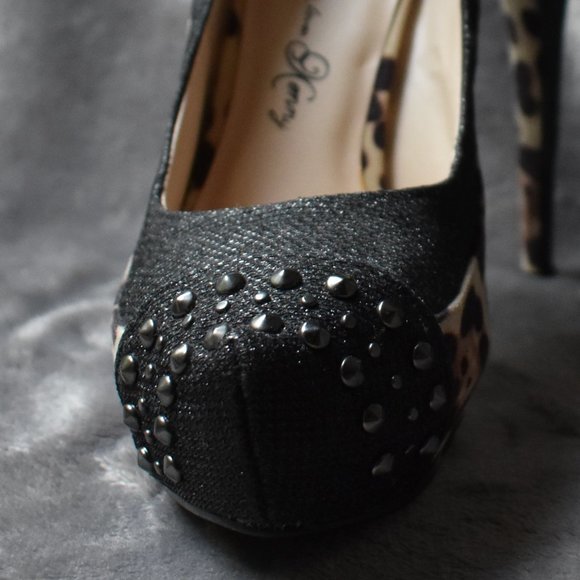 Penny Loves Kenny Cheetah Sparkle Studded Heels - Picture 6 of 15